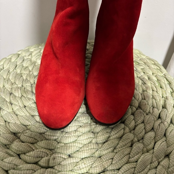 DUNE LONDON Selsie Red Suede Tall 70’s Block Heel Boots - Picture 10 of 11